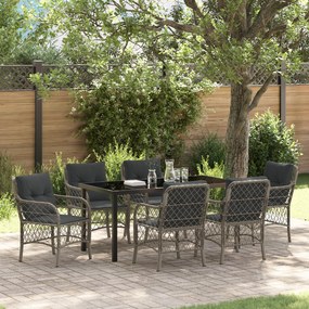 vidaXL Conjunto de Jantar de Jardim com Almofadas de Rattan Poliéster Cinza