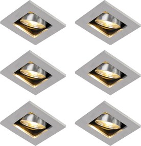 Conjunto de 6 focos embutidos modernos alumínio rotativo e inclinável GU10 50mm - Qure