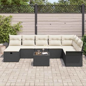 Conjunto de Sofás de Jardim 9 Peças com Almofadas Preto Rattan Poli