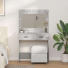 Mesa de Maquiagem vidaXL com Luzes LED Cinza Concreto 78,5x41x135 cm