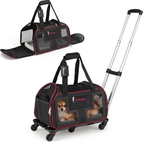 Transportadora para Animais de Estimação com Rodas, 47 x 31,5 x 37 cm, Pega Telescópica Ajustável, Vermelho