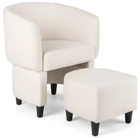 Cadeira estofada em veludo com pufe cinza