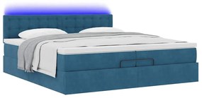 Cama otomana com colchões/LEDs 200x200 cm veludo azul-escuro