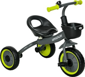 AIYAPLAY Triciclo para Crianças de 2 a 5 anos com Assento Ajustável Cesta Buzina e Pedais e 3 Rodas 70,5x53x58 cm Cinza e Verde | Aosom Portugal