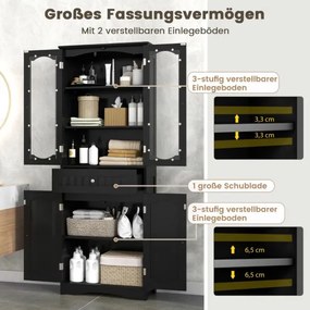 Armário de cozinha ou casa de banho 60 x 30 x 160 cm com 4 portas e gaveta, preto