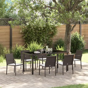 Conjunto de Jantar de Jardim de 7 Peças com Almofadas em Ratan Sintético Castanho