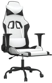 Cadeira gaming massagens c/ apoio pés couro artif. Branco/preto