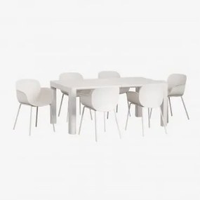Conjunto De Mesa Retangular 180x100 Cm Arnadine E 6 Cadeiras De Jardim Em Polipropileno E Aço Lynette Gardénia Branco - Sklum