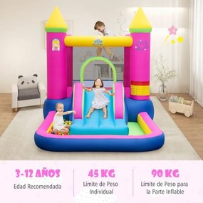 Castelo insuflável de princesa (SEM VENTILADOR) com escorrega Piscina 363 x 202 x 205 cm  com aro de basquetebol Saco de transporte para crianças Mult