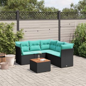 vidaXL 6 pcs conjunto de sofás p/ jardim c/ almofadões vime PE preto