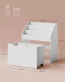 Estante para brinquedos com 3 níveis de prateleiras sobre Rodas 29,5 x 62,5 x 70 cm branco nublado