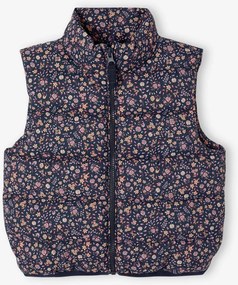 Blusão sem mangas, acolchoado, flores, para menina marinho