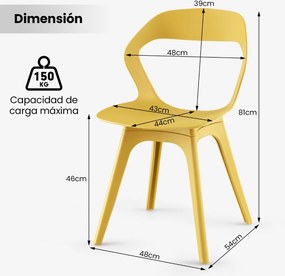 Conjunto de 4 cadeiras de jantar de plástico para cozinha modernas para sala de estar e receção Multicoloridas