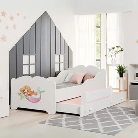 Cama infantil dupla ANNA 160x80 branca - sereia - colchão e estrado incluído