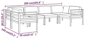 6 pcs conjunto lounge jardim com almofadões alumínio antracite