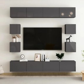 vidaXL 8 pcs conjunto de móveis de TV contraplacado cinzento brilhante
