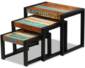 Mesas de encastrar 3 pcs madeira reciclada