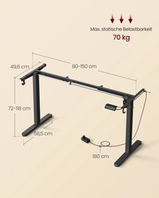 Estrutura para Secretária eléctrica regulável em altura sem tampo de mesa 58,5 x (80-150) x (72-118) cm Preta