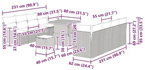 Conjunto de Sofá de Jardim com 11 Peças e Almofadas Beige Vime Sintéti