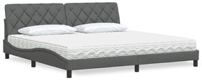 vidaXL Cama com colchão 200x200 cm tecido cinzento-escuro