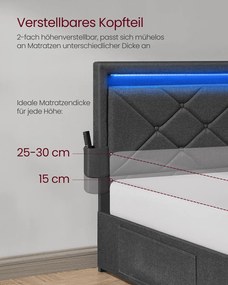 Estrutura de cama de casal para colchão de 140 x 200 cm com cabeceira cinza