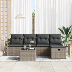 Conjunto de Sofá para Jardim de 6 Peças com Almofadas Cinza Rattan Pol