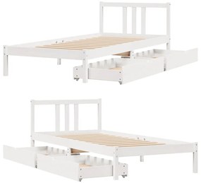 Cama sem colchão 90x200 cm madeira de pinho maciça branco