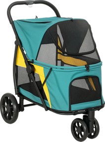 PawHut Carrinho para Cães Dobrável até 20kg com Almofada Janelas em Rede Bolso Traseiro 92x63x95 cm Verde Escuro | Aosom Portugal
