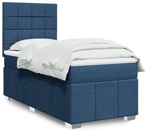 vidaXL Cama com molas/colchão 90x190 cm tecido azul