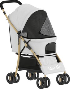 PawHut Carrinho para Animais de Estimação com Capota Ajustável e Cesta de Armazenamento 80x44,5x97 cm Cinzento Claro | Aosom Portugal