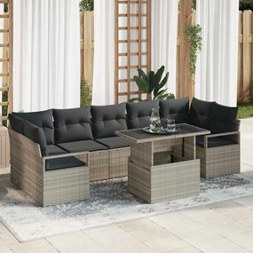Conjunto de Sofá de Jardim vidaXL de 8 Peças com Almofadas Cinza Claro Rattan Poliéster