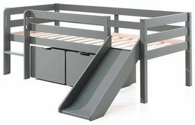 Conjunto Cama alta de Criança PINO 90 x 200 cm + estrado + escada + escorrega + conjunto de 2 gavetas Cinzenta