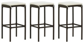 4 pcs conjunto de bar p/ jardim com almofadões vime PE castanho
