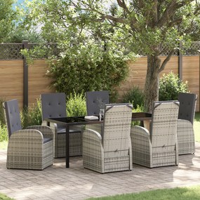 Conjunto de Jantar de Jardim de 7 Peças com Almofadas Cinzento em Rattan Sintético