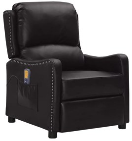 vidaXL Poltrona massagens couro artificial preto brilhante