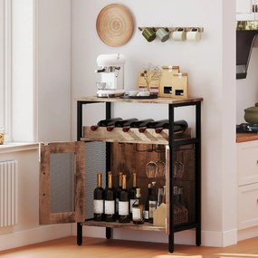 Garrafeira Bar 60 x 34 x 79 cm de Vinhos com Prateleira Removível para Vinhos e Porta-Copos Armário Bar Castanho