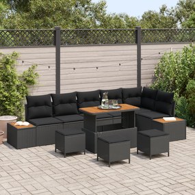 Conjunto de Sofá de Jardim vidaXL com Almofadas Rattan Preto de 10 Peç