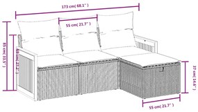 4 pcs conjunto de sofás para jardim c/ almofadões vime PE preto