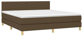 Cama box spring c/ colchão/LED 180x200cm tecido castanho-escuro