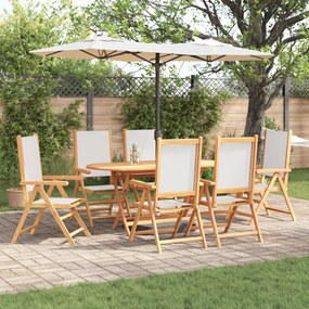vidaXL Conjunto de Jantar de Jardim 7 Peças Branco Creme Madeira Sólida Acácia