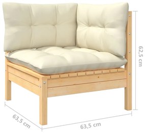 6 pcs conjunto lounge de jardim c/ almofadões cor creme pinho