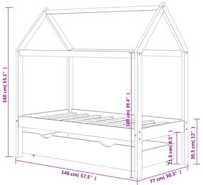 Estrutura de cama para crianças c/ gaveta 70x140cm pinho maciço