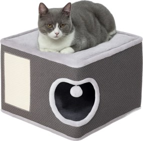 Barril para arranhar para gatos 45 C x 45 P x 35 A cm com plataforma superior, em pelúcia e sisal, 45 x 45 x 35 cm, cinzento antracite