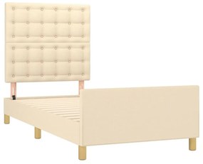 Estrutura de cama c/ cabeceira tecido cor creme 90x200 cm