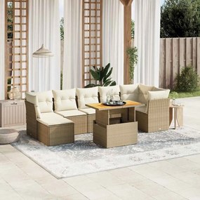 vidaXL 8 pcs conjunto de sofás p/ jardim com almofadões vime PE bege