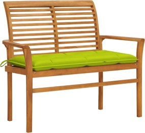 vidaXL Banco de jardim c/ almofadão verde brilhante 112 cm teca maciça