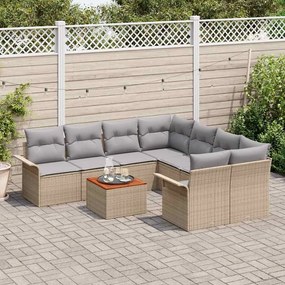 Conjunto de Sofá Jardim com 9 Peças e Almofadas Bege Polyrattan Acácia