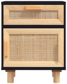 Mesas de cabeceira 2 pcs pinho maciço e vime natural preto