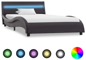 vidaXL Estrutura de cama c/ LED 90x200 cm couro artificial preto