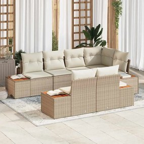 Conjunto de Sofá de Jardim vidaXL de 7 Peças com Almofadas Bege Polirattan Acácia